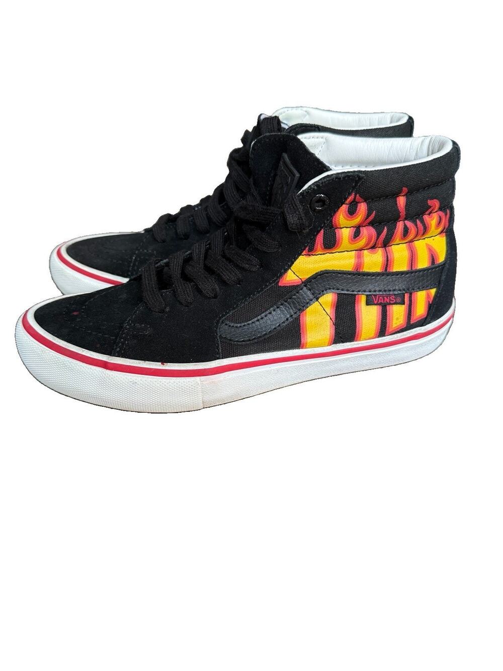 Vans x Thrasher Sk8-Hi Pro Men’s 6.5 Women’s 8 Black Flame Skate Shoes GUC